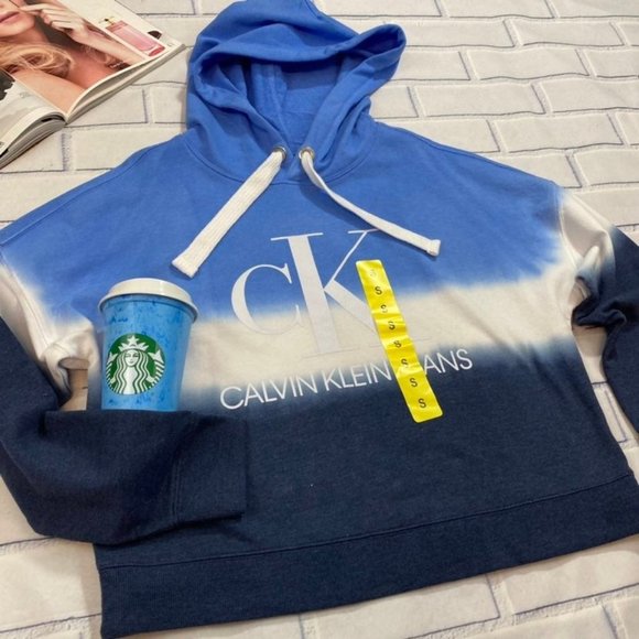 Calvin Klein Tie Dye Crop Hooded Sweatshirt - Picture 3 of 12